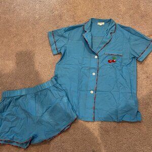 Roller Rabbit Blue Linen Cherry Pajamas, Size Medium